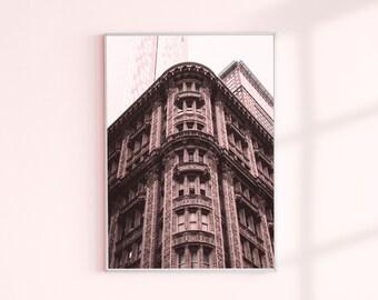 Pink New York City Architecture Print, Urban Wall Art (Digital Download)
