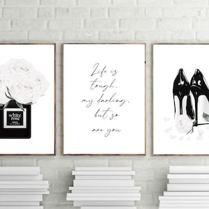 Paris Parfüm Print-Set, Fashion Heels, Inspiration Zitat (Digital Art)