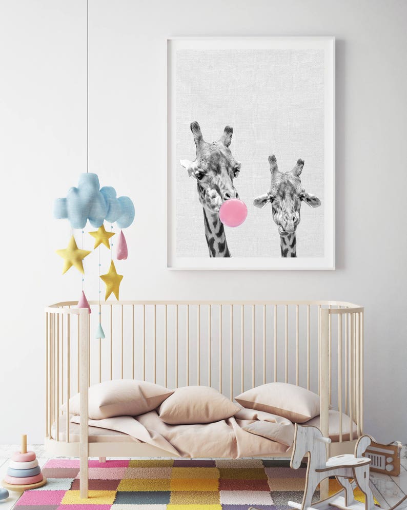 Giraffes Print Nursery Wall Art Giraffe Bubble Gum Poster Etsy
