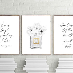 Fashion Wall Art, Perfume Print, Chic and glam, fashion quotes posters,, life is tough darling Print, Inspirational Quote, digital download image 1