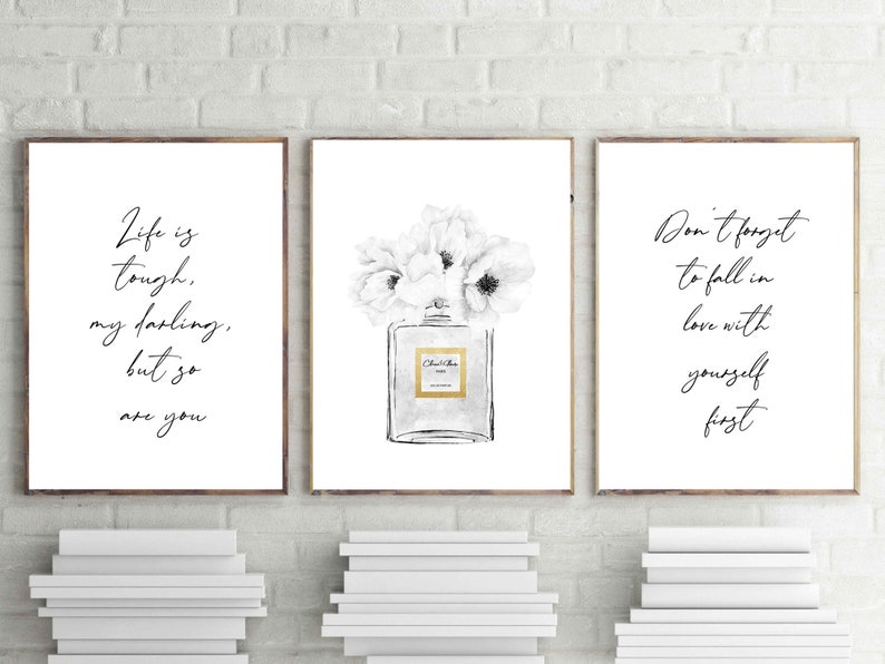 Fashion Wall Art, Perfume Print, Chic and glam, fashion quotes posters,, life is tough darling Print, Inspirational Quote, digital download image 1