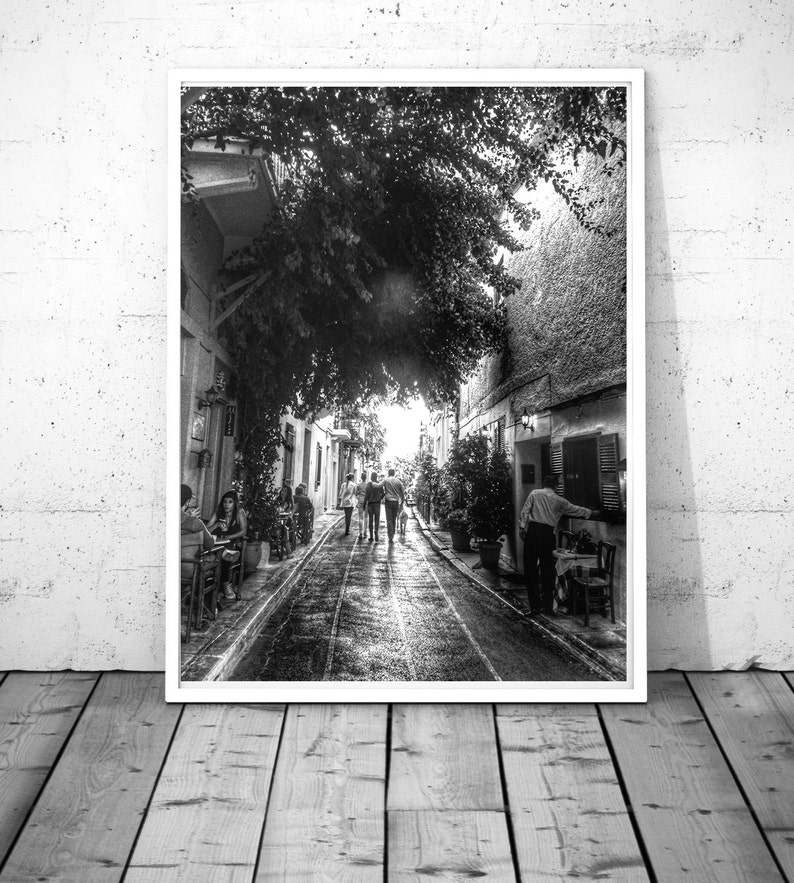 Greece print, Athens printable art, black & white photography, people photography, Athens wall art, plaka anafiotika print, digital download image 8