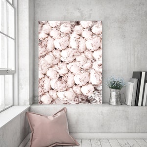 Arte de pared de peonías, Impresión de flores, Póster rosa claro, Pétalos de flores imprimibles, Arte floral, Póster de flores blancas, Ramo de peonía, descarga digital