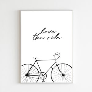 Lámina para bicicleta, Frase "Ama el paseo", Arte minimalista de bicicleta (Descarga digital)