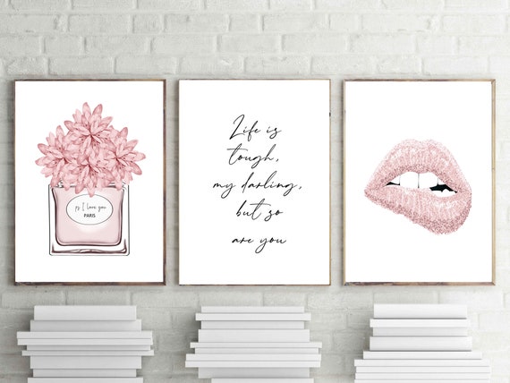 Blush Pink Wall Art Perfume Print Fashion Posters Pink Lips 