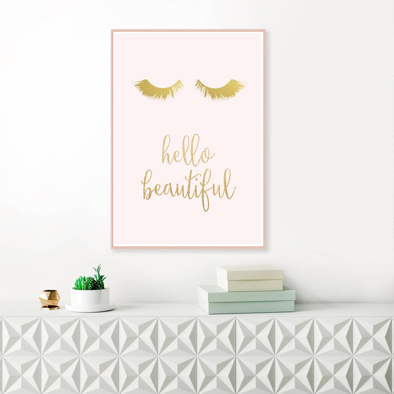 Eyelashes Art Print Hello Beautiful Wall Art Eyelashes Etsy