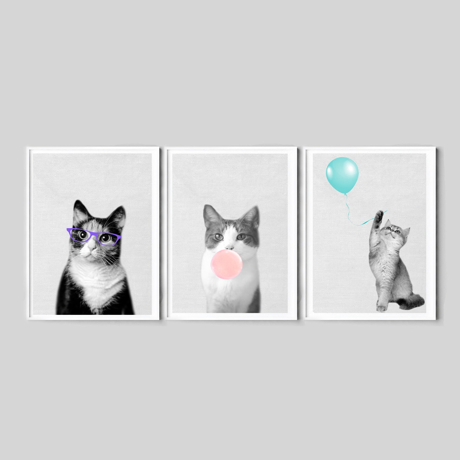 Cats Prints Nursery Wall Art Set of 3 Kitties Blush Pink Etsy