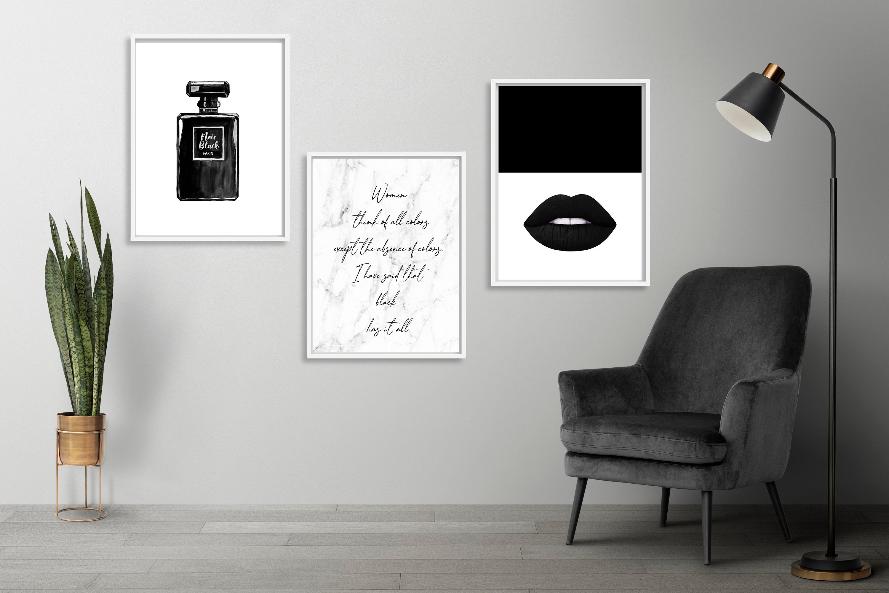 Fashion Prints Set of 3 Wall Art Black Posters Noir Black Etsy