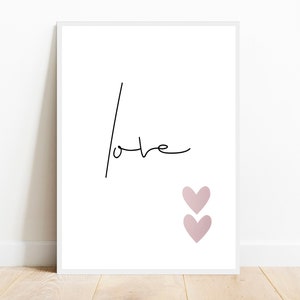Liebe Poster, Herzen Druck, Rosa Herz Kunst, Zitat Wandkunst, Wording Printable, Schlafzimmer Dekor, Kinder Geschenk, Liebespaar Druck, digitaler Download