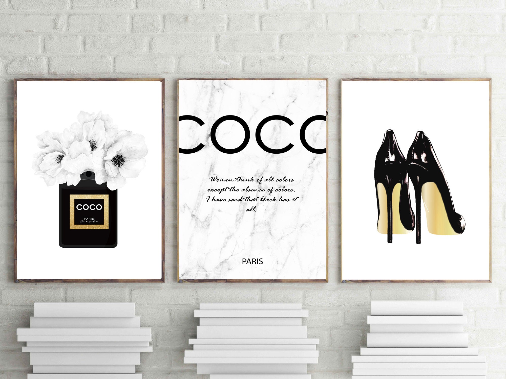 Black and gold Posters dahlia art Print Fashion Wall Art Inspirational Quote Vanity Decor Coco Paris Print Dressing Room Art Set of 3