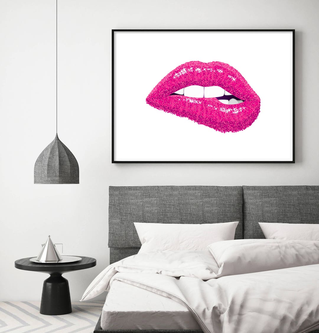 Pink Lips Print Fashion Wall Art Sparkle Lips Poster - Etsy