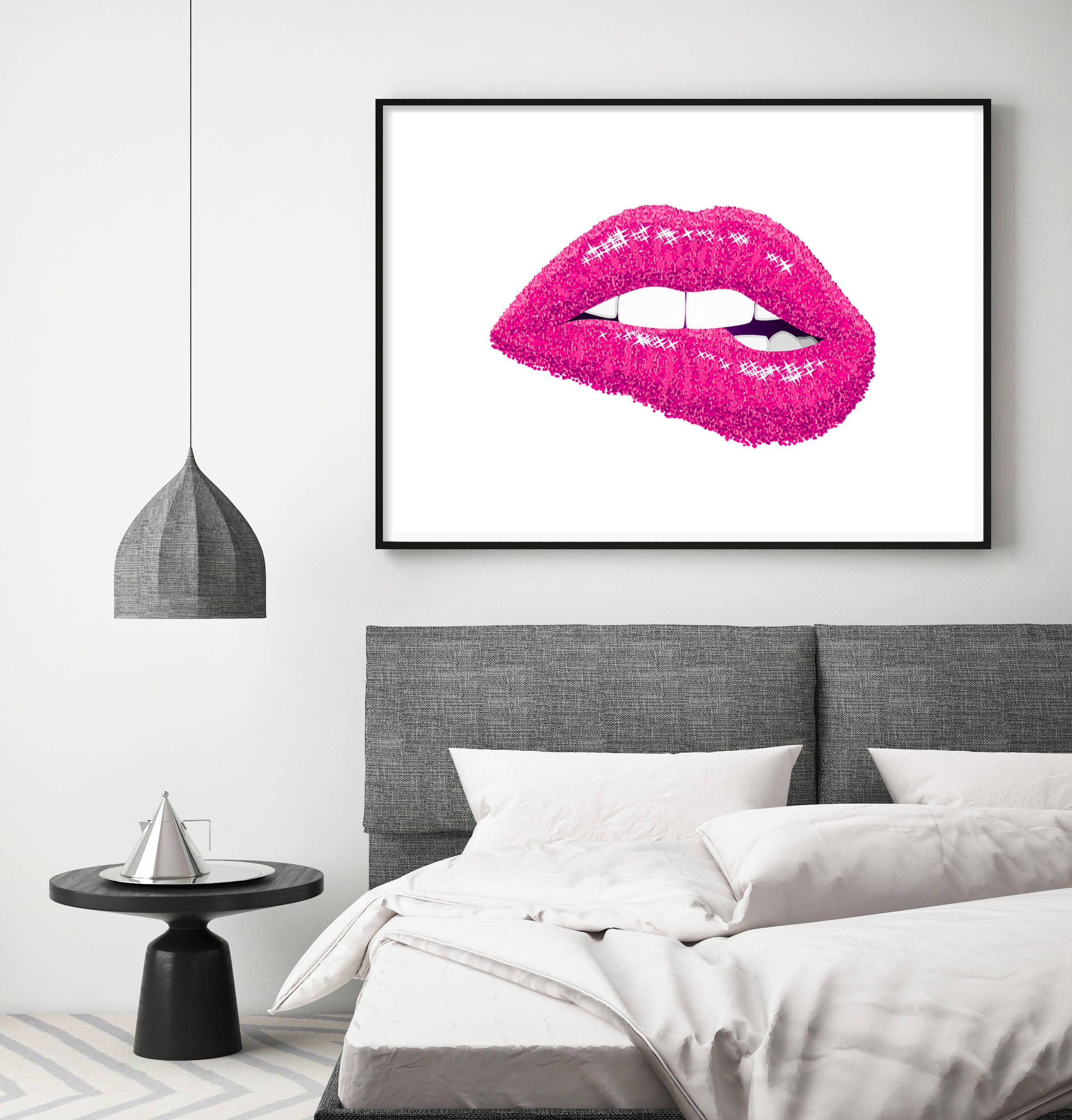 Pink Lips Print Fashion Wall Art Sparkle Lips Poster Etsy Canada