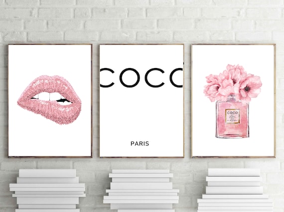 Coco Prints Fashion Wall Art Pink Lips Poster Perfume Etsy