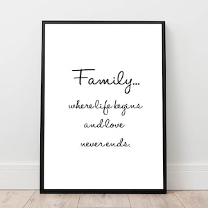 Lámina artística con cita familiar, decoración minimalista para el hogar (descarga digital)