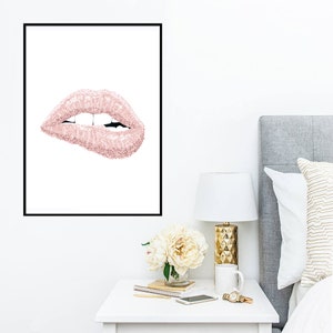 Pink Lips Print Light Pink Wall Art Fashion Poster Girly - Etsy