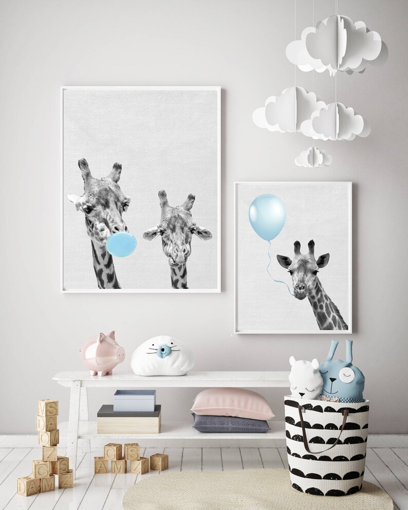 Set of 2 Giraffe Print Nursery Wall Art Kids Boy Prints Etsy Canada