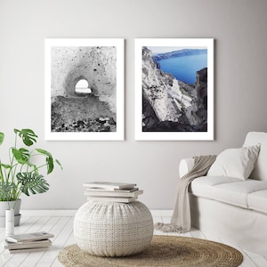 Santorini print, set of 2 printable art, Santorini Wall Art, Minimalism, Blue and White, Rocks Print, Greece Photography, Digital Download