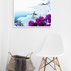 Santorini Print Greece Photography Santorini wall art Relax wall decor Sea print Ocean wall decor Greek islands print bougainvillea print image 2