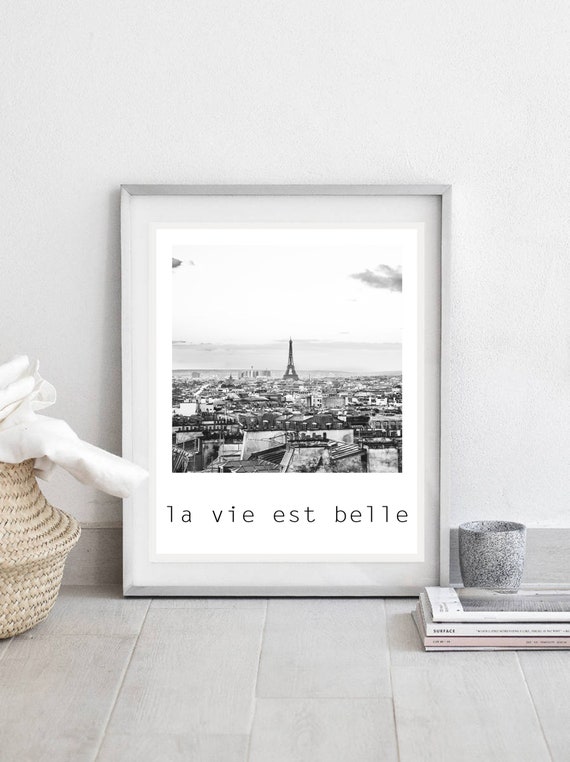 Paris Eiffel Tower Print, La Vie Est Belle, Minimalist Decor (Digital Download)