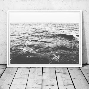 sea print, ocean wall art, black and white, calm sea photography, coastal print, minimal decor, waves print,nautical decor, digital download image 3