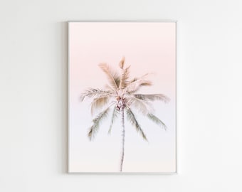 Pink Palm Tree Art Print, Tropical Minimalist Decor (Digital Download)