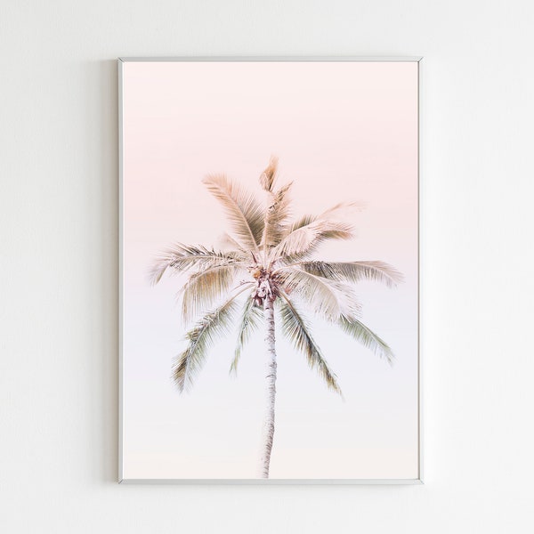 Pink Palm Tree Print, Tropical Wall Art, Pink Summer Vibes, Palm Tree poster, Minimal, Boho Décor, Living Room Art, Bedrrom,Digital Download
