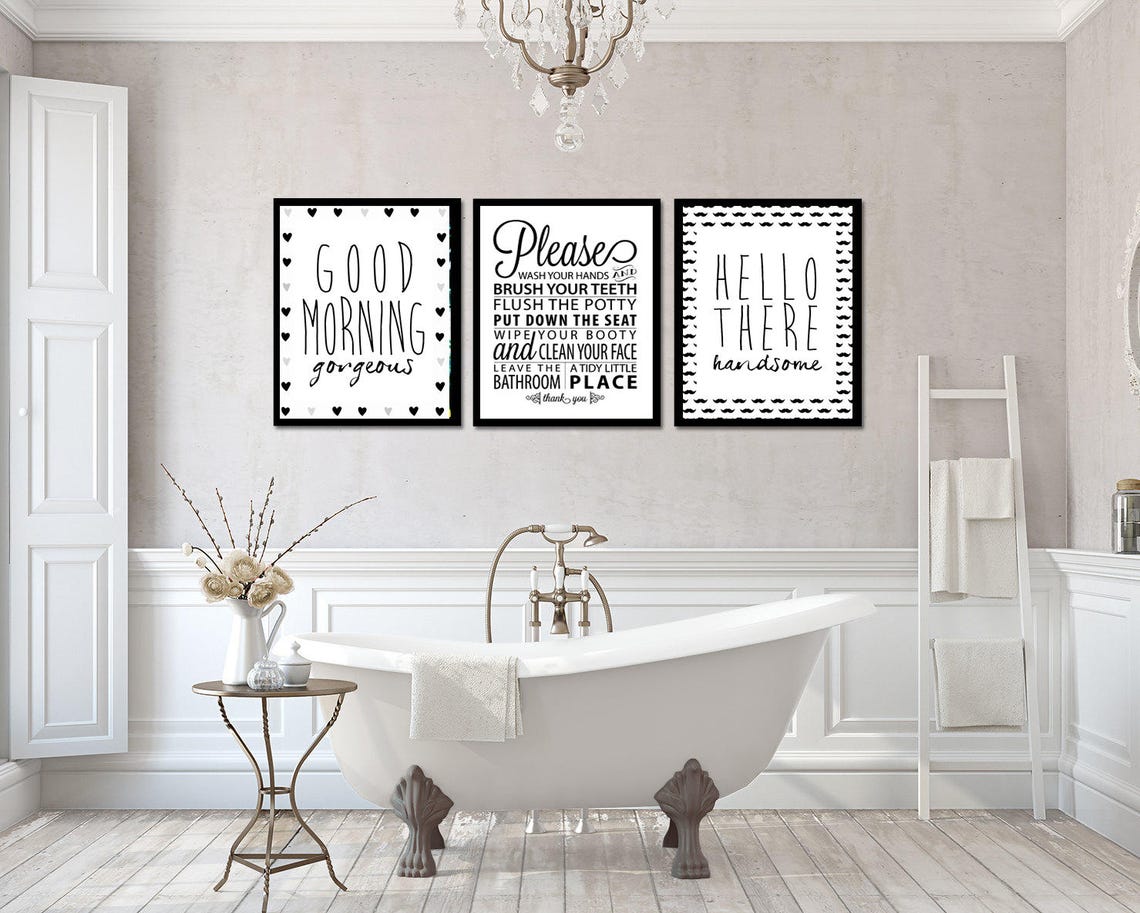 Bathroom Wall Art Goodmorning Gorgeous Print Hello Handsome - Etsy Canada
