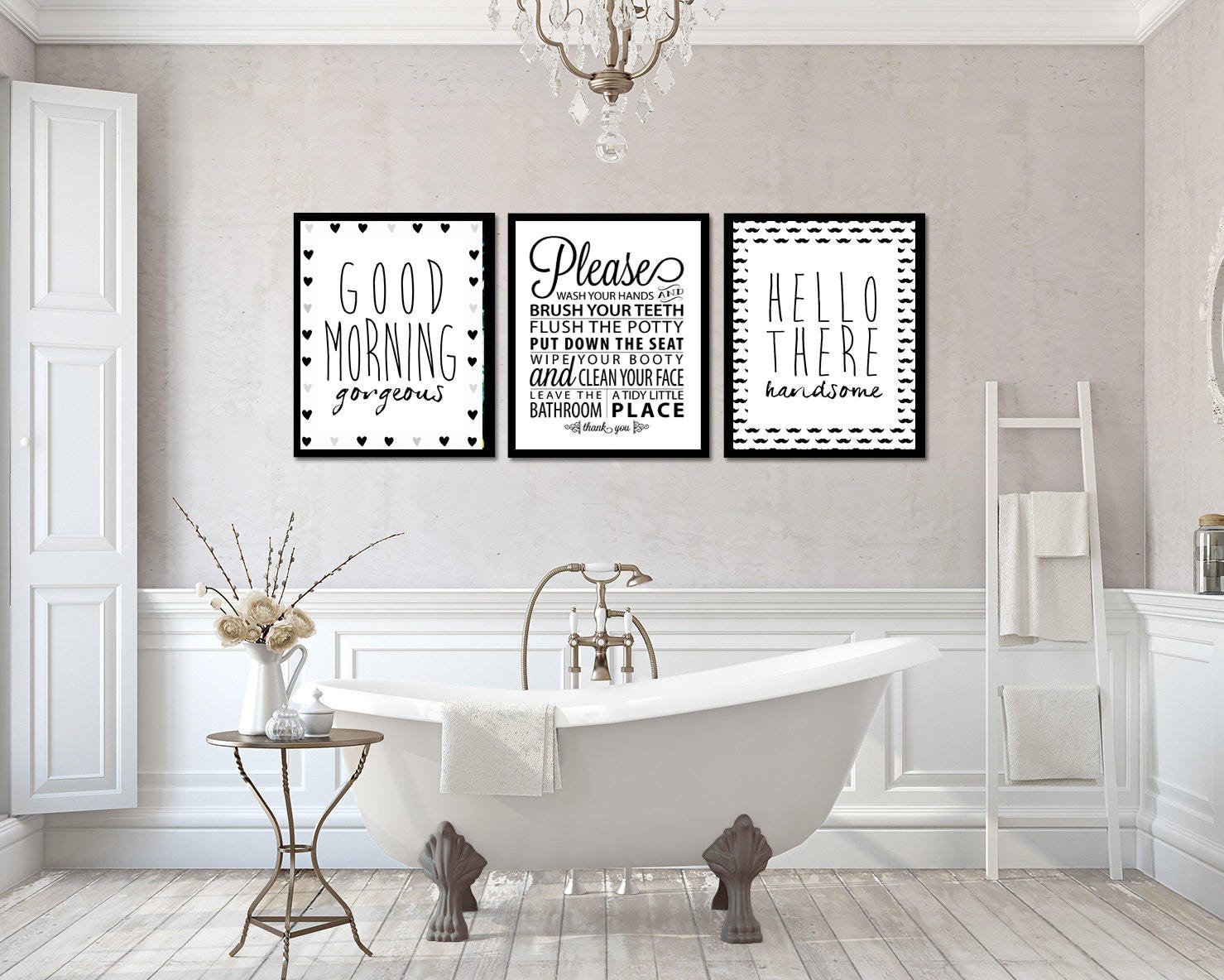 Bathroom Wall Art Goodmorning Gorgeous Print Hello Handsome - Etsy Canada
