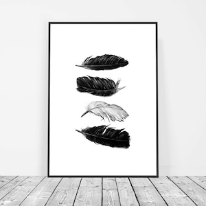 Feather print, feather wall art, black and white art, feather art print, feathers poster, feathers wall art, minimalist art, instant print