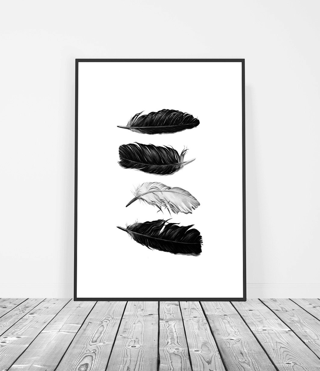 Feather Print Feather Wall Art Black and White Art Feather Etsy Canada
