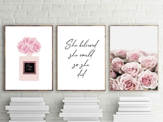 Fashion Prints Set of 3 Wall Art Chic Perfume Poster Pink 