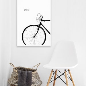 bike print, bicycle poster, cycling wall art, minimal wall decor, ride a bike digital, black and white printable art, contemporary decor image 2