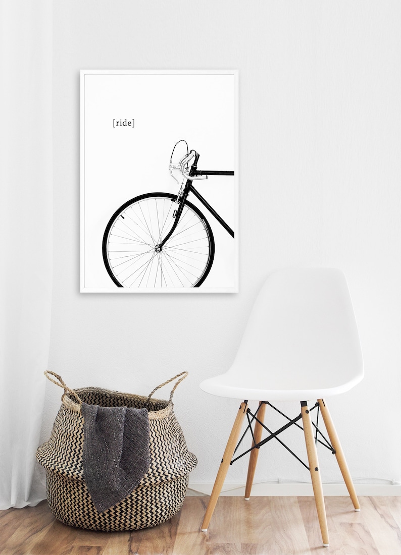 nadruk rowerowy, plakat rowerowy, sztuka ścienna rowerowa, minimalny wystrój ściany, jeździć na rowerze cyfrowym, czarno-biała sztuka do druku, współczesny wystrój zdjęcie 2