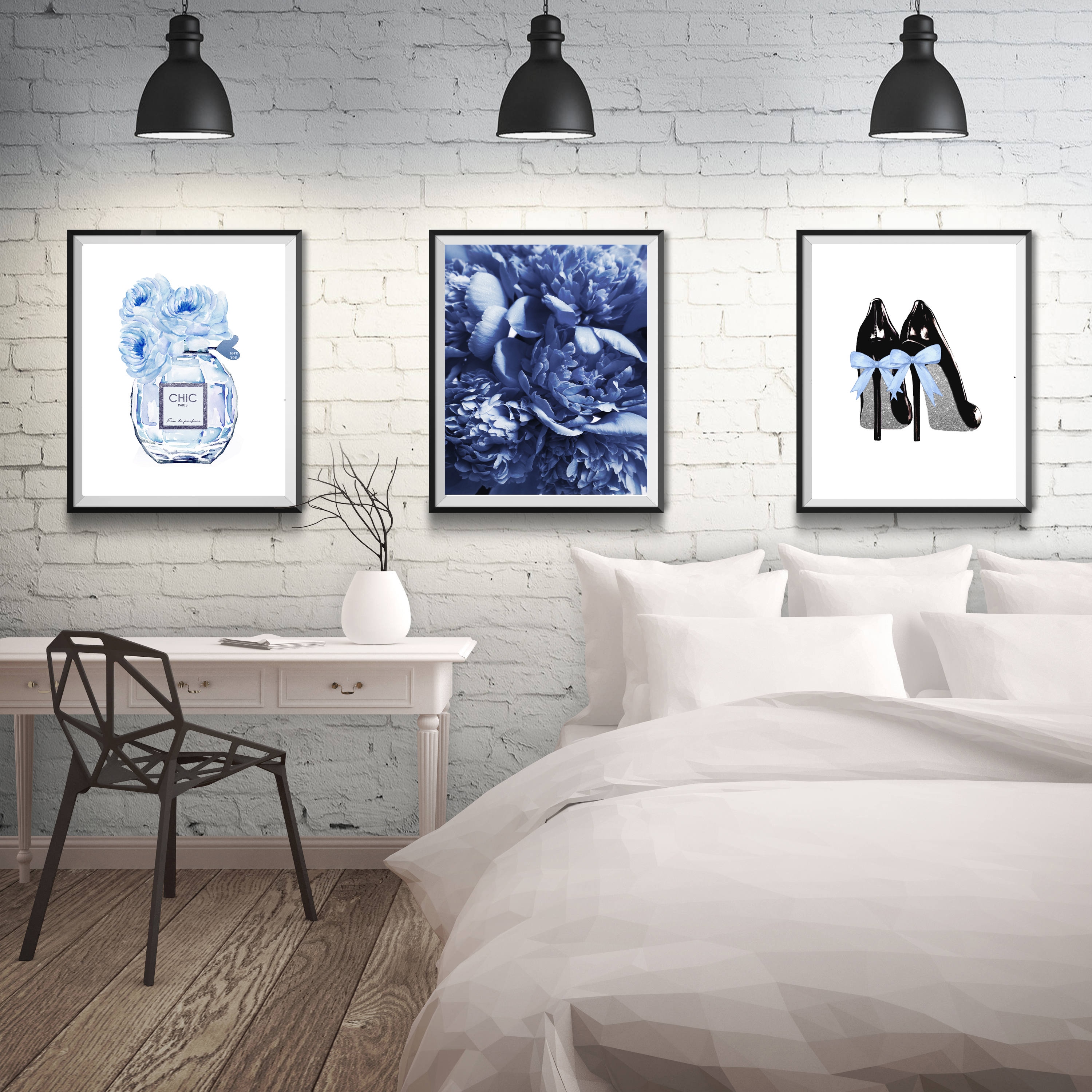 Fashion Prints Light Blue Wall Art Set of 3 Blue Peonies Etsy
