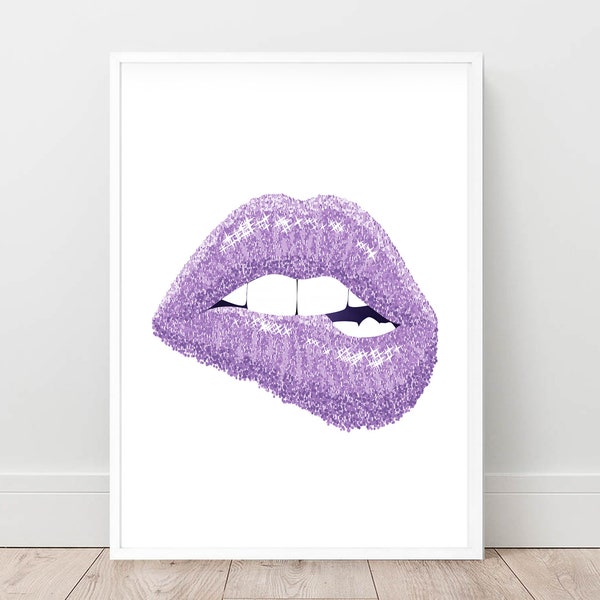 Purple lips print, Light purple wall art, Fashion Poster, Girly Printable Art, Dressing room decor, Vanity Art, Bedroom Download, Lips Print