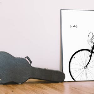 nadruk rowerowy, plakat rowerowy, sztuka ścienna rowerowa, minimalny wystrój ściany, jeździć na rowerze cyfrowym, czarno-biała sztuka do druku, współczesny wystrój zdjęcie 5