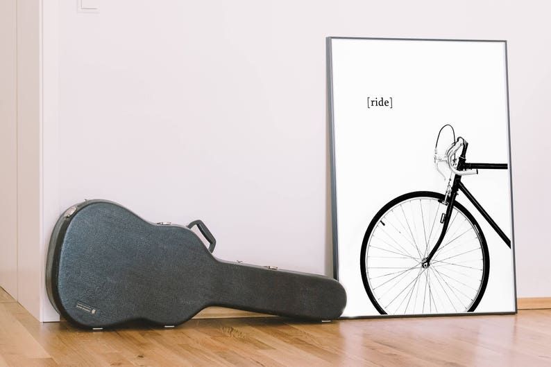 nadruk rowerowy, plakat rowerowy, sztuka ścienna rowerowa, minimalny wystrój ściany, jeździć na rowerze cyfrowym, czarno-biała sztuka do druku, współczesny wystrój zdjęcie 5