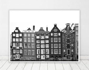 Amsterdam Print, Wavy Houses Poster, Scandinavian Wall Art, Nordic Design, Black and White, Architecture Print, Buildings Printable, Digital