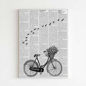 Bike vintage print birds abstract art birds wall art newspaper wall decor bike poster birds minimal art minimalism decor modern wall art image 5