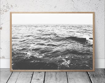 sea print, ocean wall art, black and white, calm sea photography, coastal print, minimal decor, waves print,nautical decor, digital download