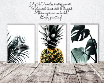 Tropical Palm Leaf Print Set, Minimalist Greenery Wall Art (Digital Download)