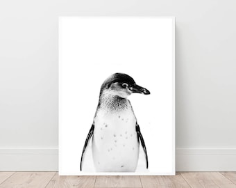 Penguin Print, Nursery Wall Art, Baby Penguin Poster, Black and White, Penguin Printable Art, Digital Download, Nursery Penguin Wall Decor