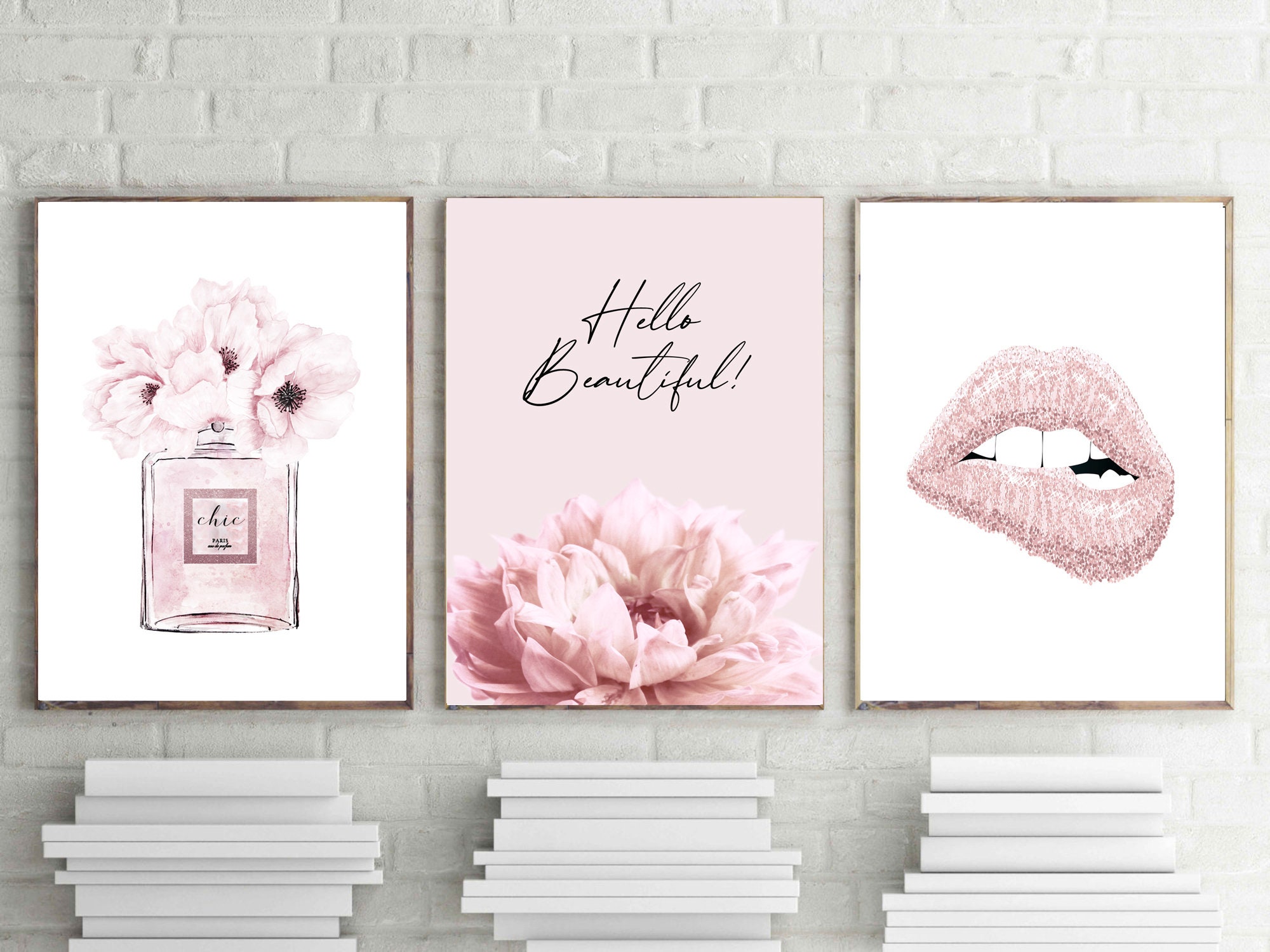 Pink Abstract Painting Set of 3 Blush Pink Maroon Abstract Art DOWNLOADABLE  Poster Large Wall Art 18x24 Modern Pink Canvas Printable Artwork 