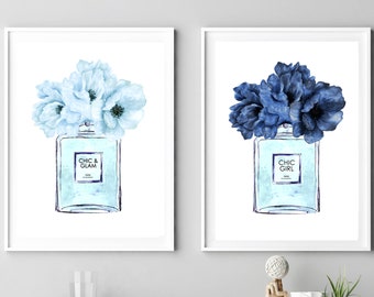 Perfume Print Blue Peonies Art Chic Fashion Poster Chic and 