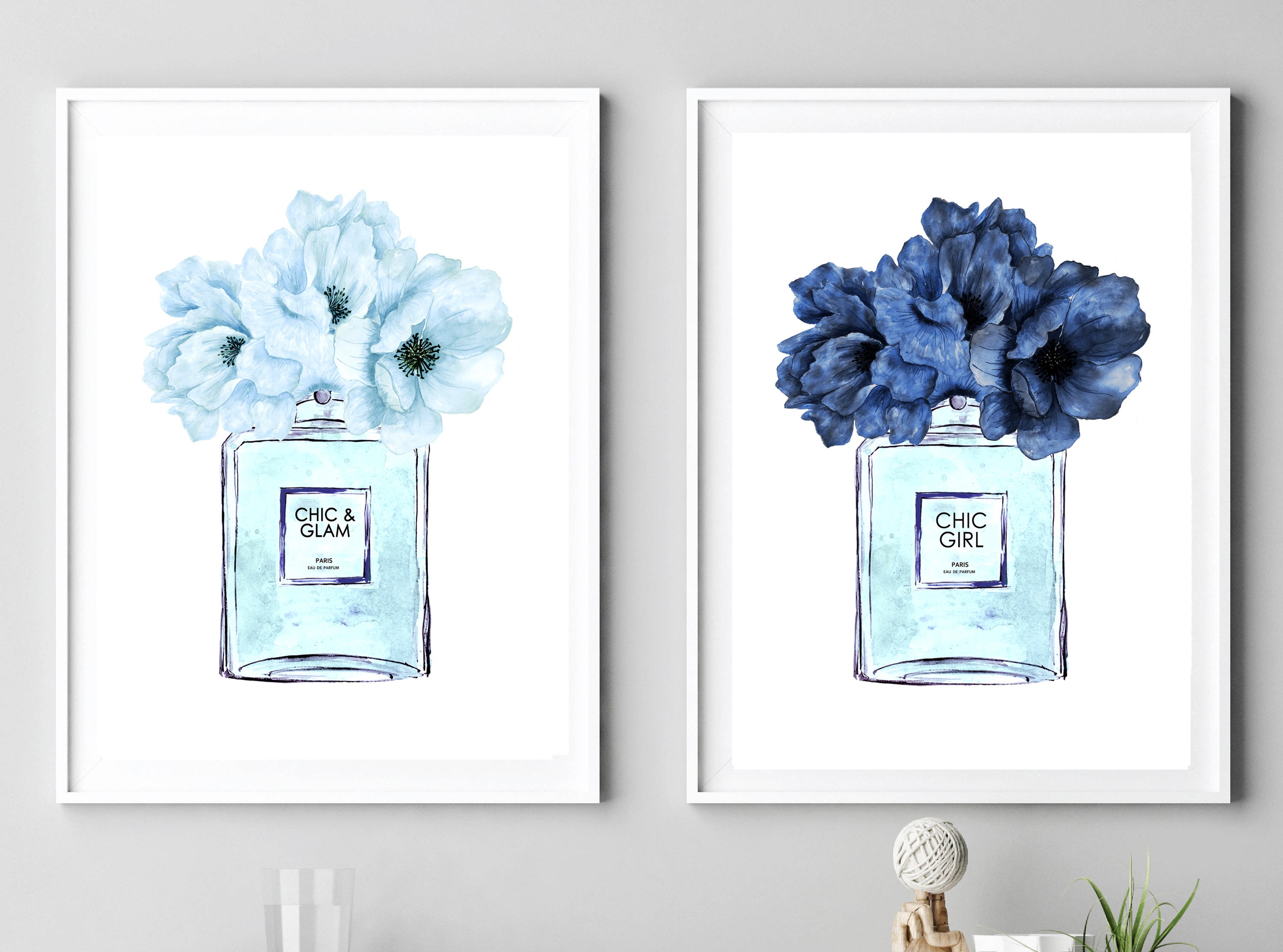 Perfume Print Blue Peonies Art Chic Fashion Poster Chic and 