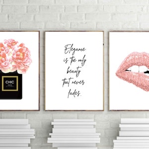 Blush Pink Fashion Prints, Perfume, Lips, Flowers (Digital Download)