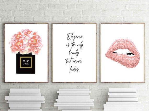 Fashion Prints Blush Pink Wall Art Set of 3 Chic Perfume 