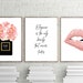 fashion prints, blush pink wall art, set of 3, chic perfume, coral pink flowers, dressing room poster, fashion quote,pink lips print,digital 