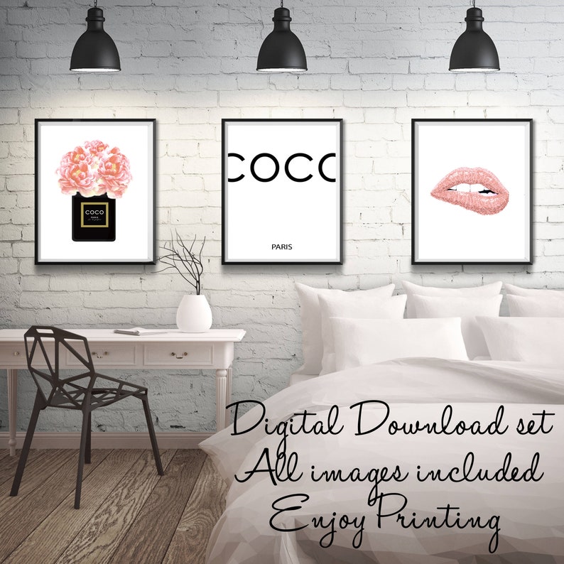 Coco channel prints blush pink wall art set of 3 cch Etsy