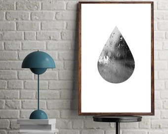 Rain Drop Print, Drop Wall Art, Rain Drop Minimal Decor, Home Decor, Rain Scene Poster, Rain Drop Abstract Art, Scandinavian Decor, Digital